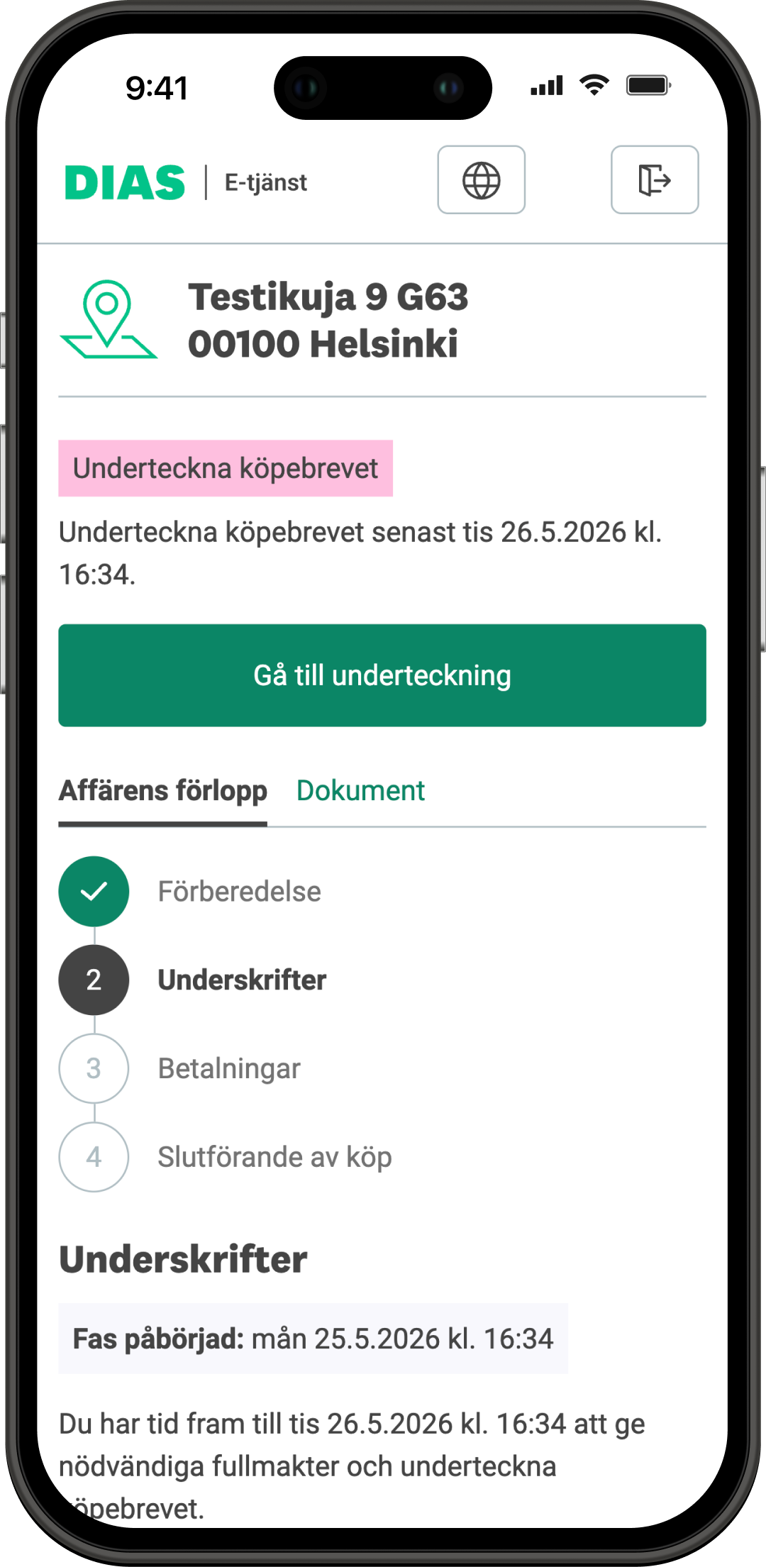 Gå till underteckning -vyn 