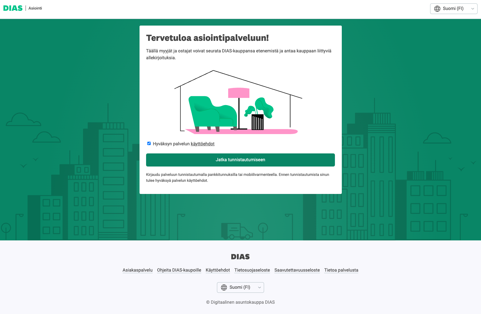 Kirjautumissivun näkymä