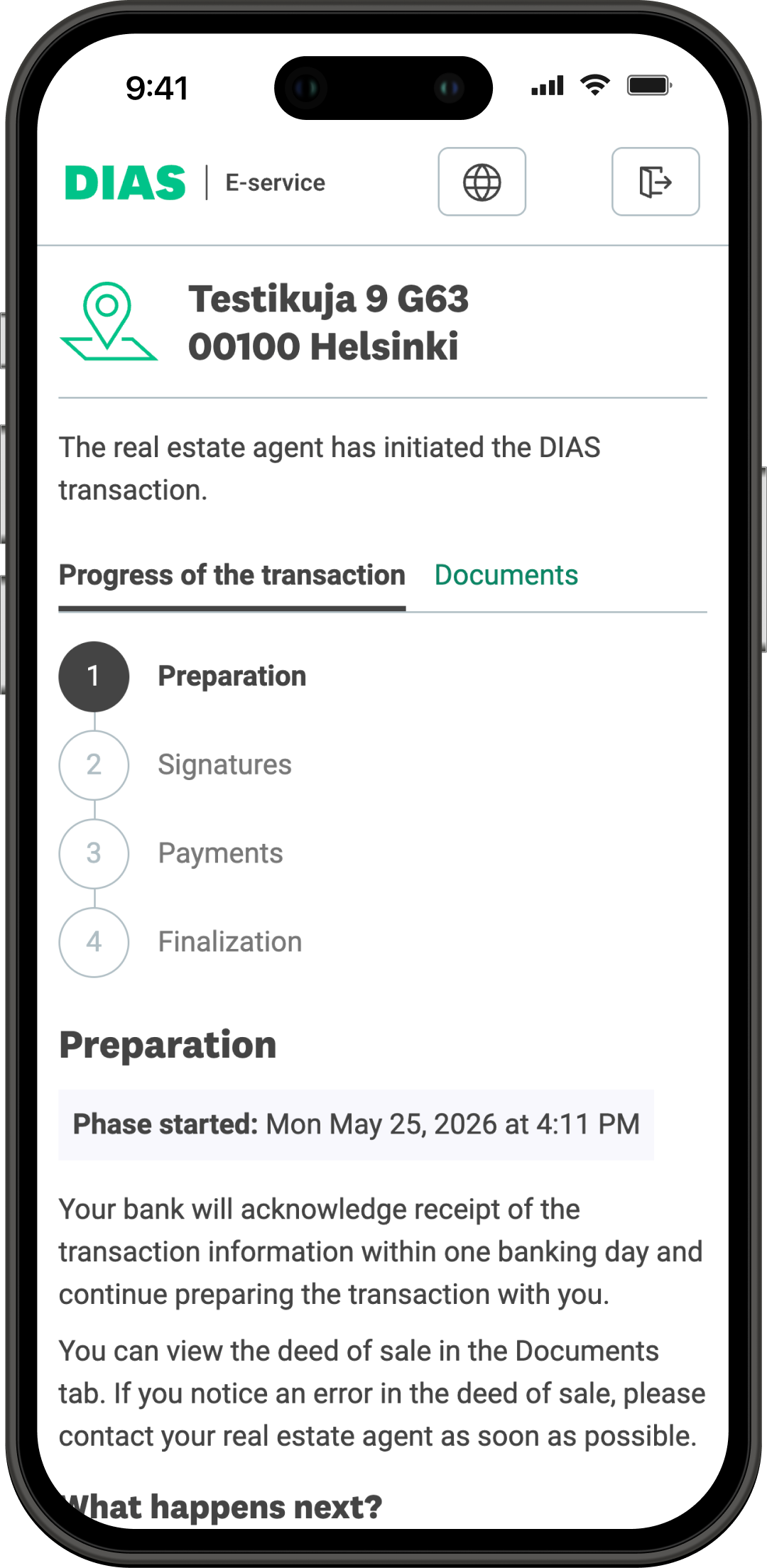 Transaction initiated -view