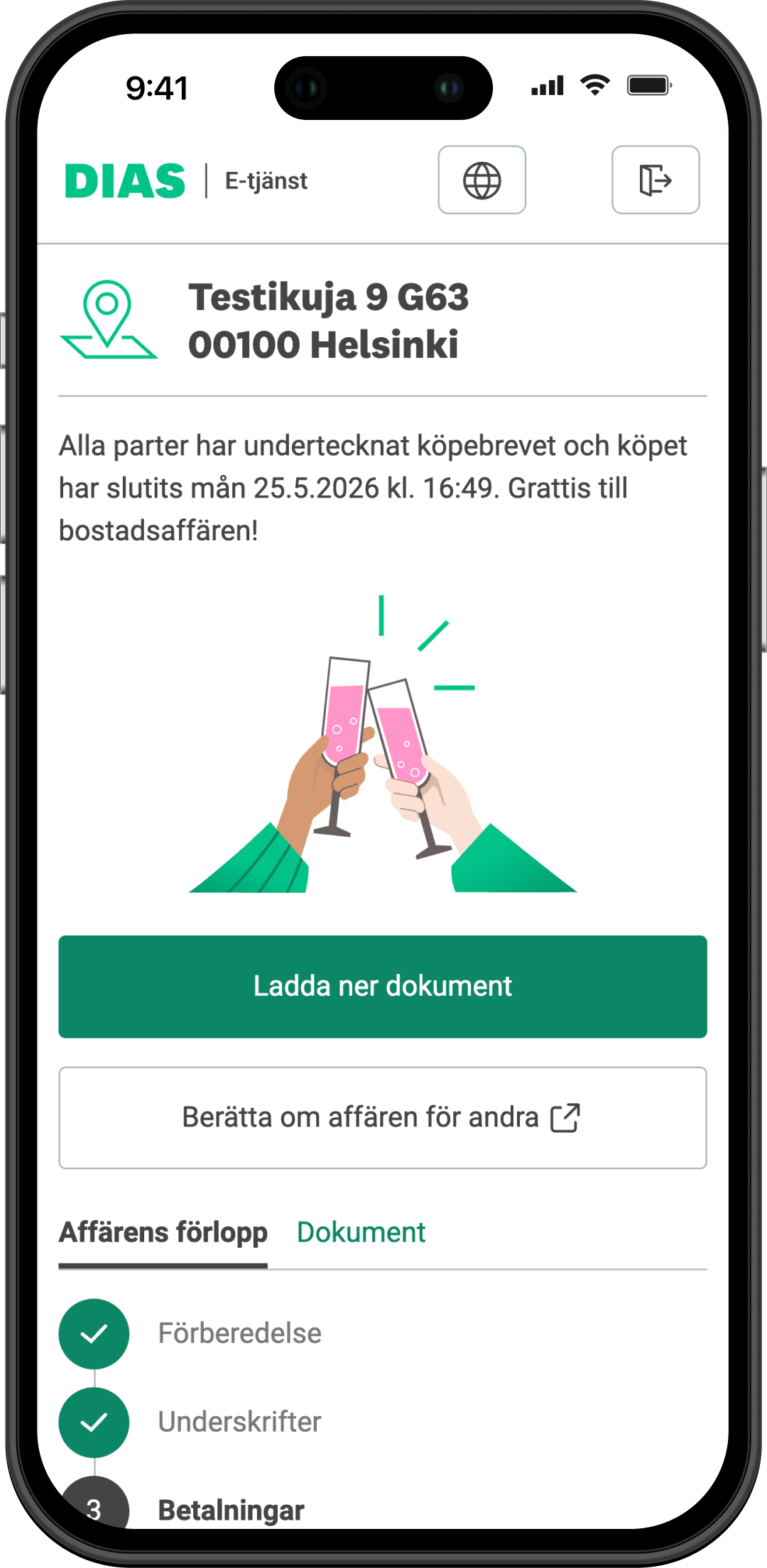 Alla parter har undertecknat köpebrevet -vyn