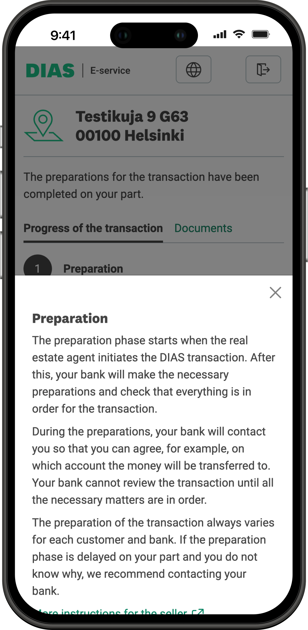 Transaction initiated Preparation phase info view