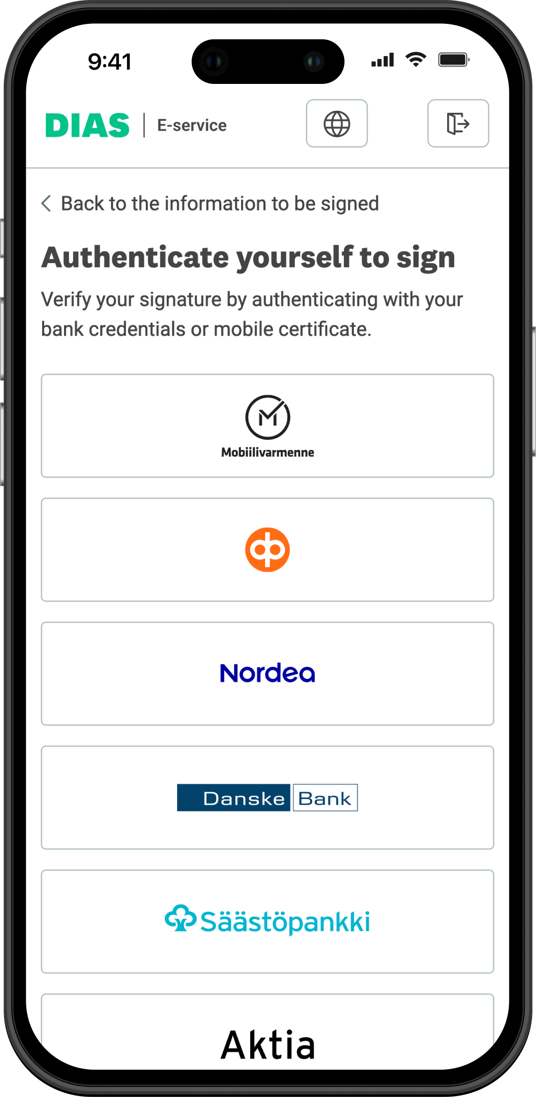 Authenticate to sign view