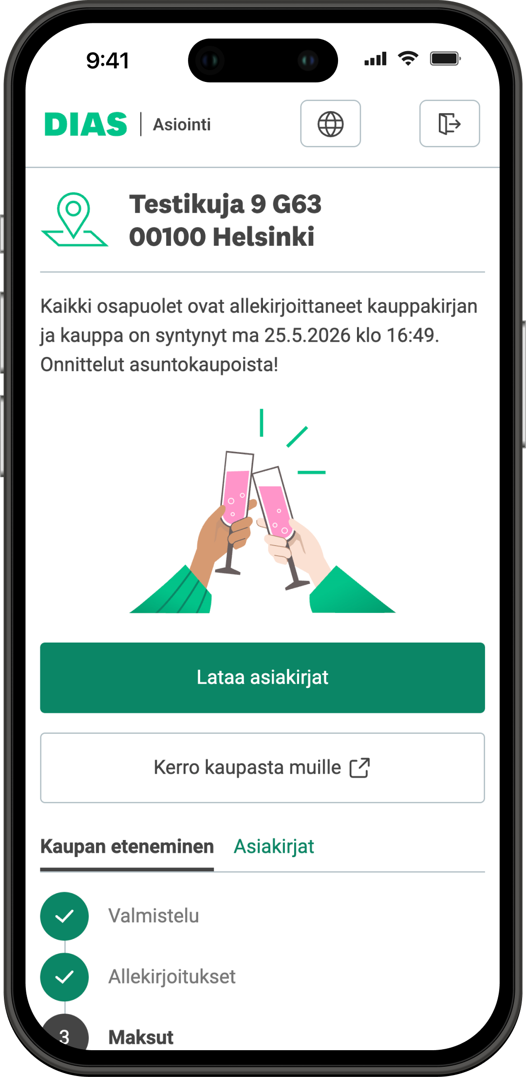 Allekirjoitukset valmiit-näkymä