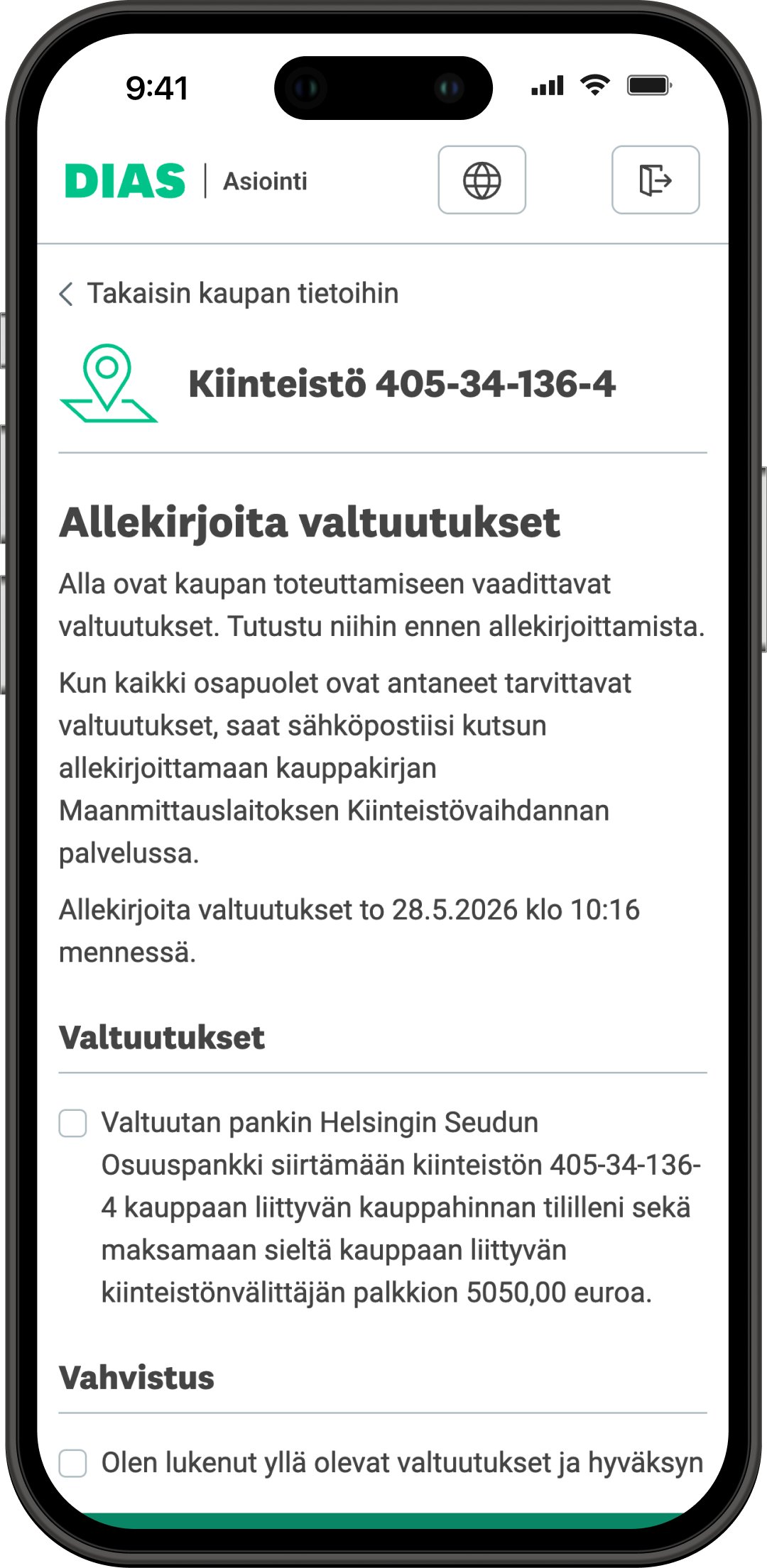 Valtuutusallekirjoitukset näkymä
