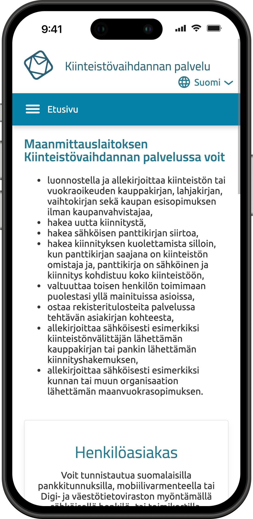 Kiinteistövaihdannan palvelu -näkymä