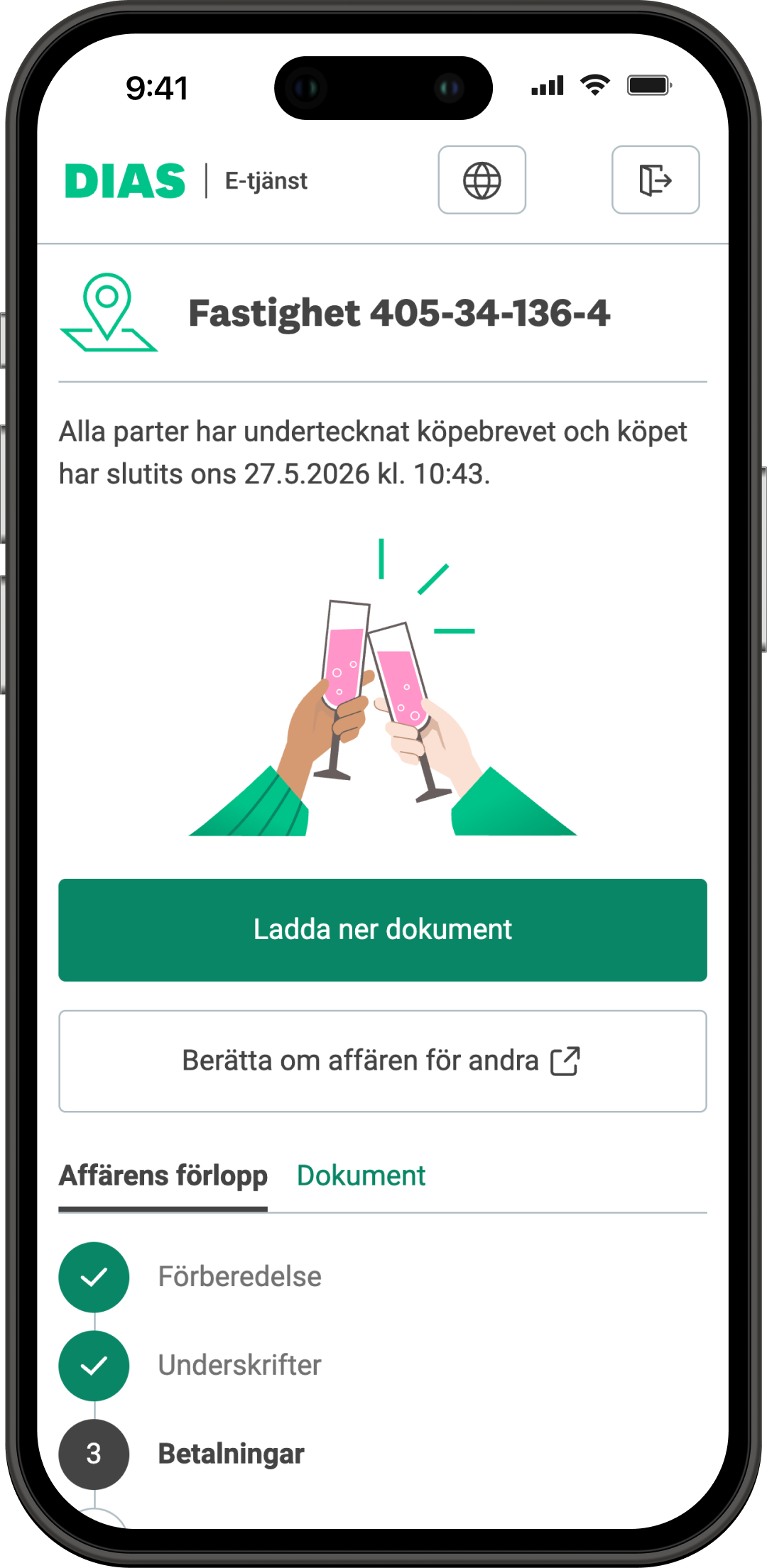 Alla har undertecknad köpebrevet -vyn