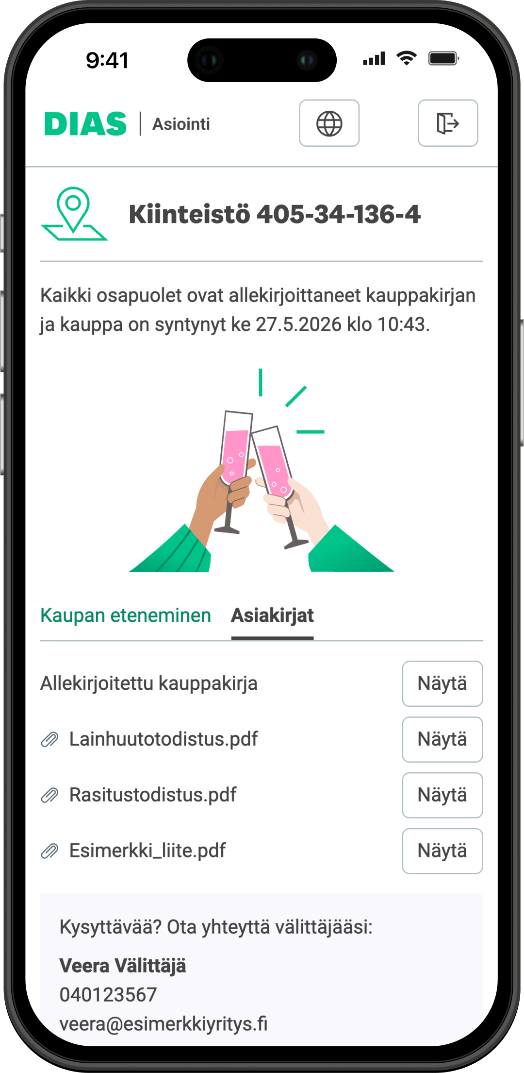Allekirjoitetut asiakirjat -näkymä
